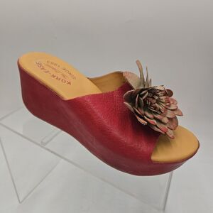 Kork-Ease Sundance Sandals Size 7 Red Leather Flower Slides Wedges Comfort